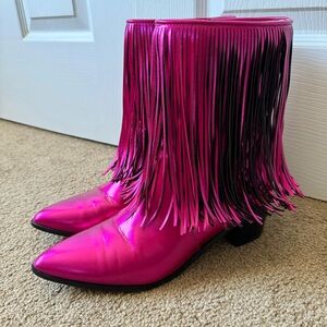barbiecore pink fringe cowboy boots